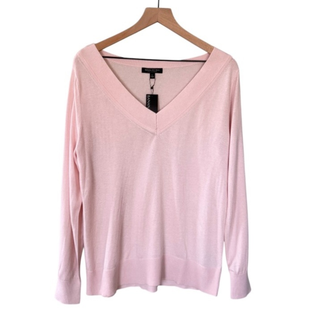 NWT Banana Republic Cashmere‎ Silk V Neck Lightweight Sweater Pink Size Large